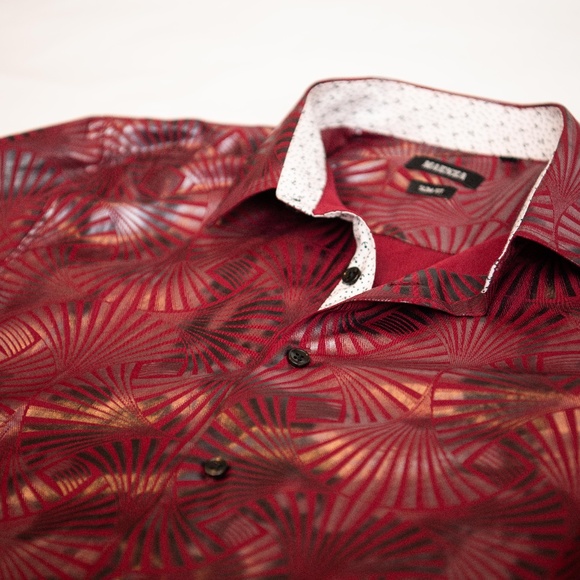 Maenza Red Maroon Formal Shirt Sz M Metallic Sparkle Shiny Bling Rock Star Disco - Picture 4 of 6